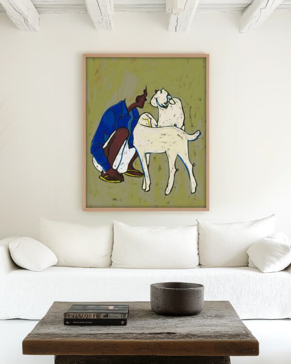Abstract figurative fine art print titled “The Shepherd's Pause” by Uma Gokhale for contemporary interiors