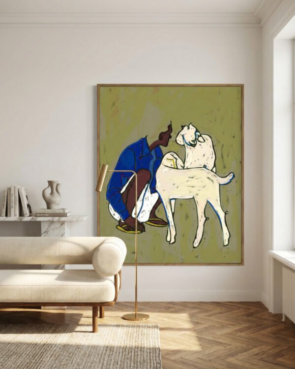 Abstract figurative fine art print titled “The Shepherd's Pause” by Uma Gokhale for contemporary interiors