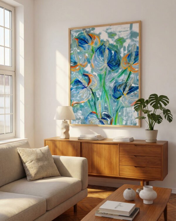 Abstract nature botanical painterly fine art print titled “Where Light Gathers” by Uma Gokhale for contemporary interiors