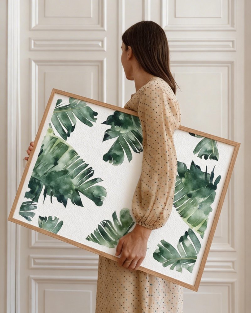 Shop Banana Leaves Watercolor Tropical Jungle Minimal Painting small batch graphic Art Print, Canvas Print, Commercial digital license, Instant download printable - exclusively available at 83oranges.com by artist Uma Gokhale India