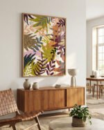 Abstract painterly botanical autumn nature fine art print titled “Earthy Forest ||” by Uma Gokhale for contemporary interiors