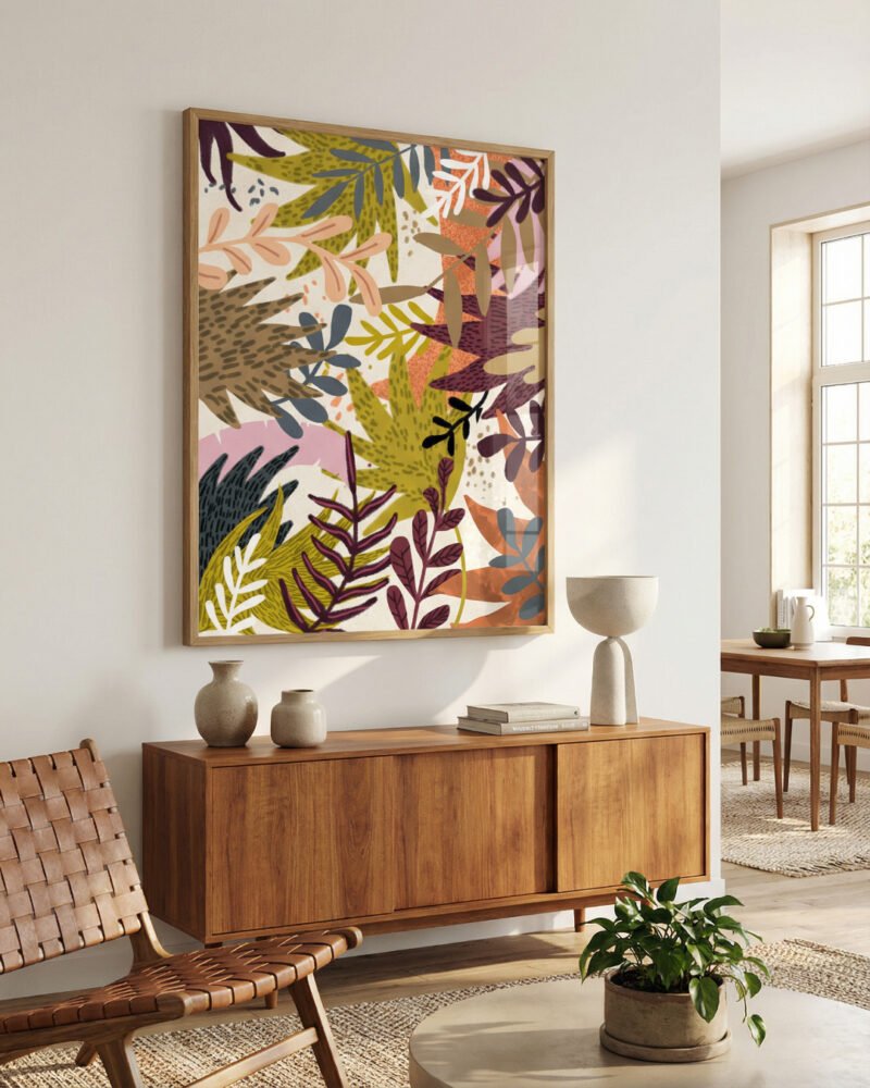 Abstract painterly botanical autumn nature fine art print titled “Earthy Forest ||” by Uma Gokhale for contemporary interiors