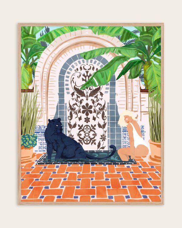 Architectural nature botanical painterly Jungle black panther fine art print titled “Frienaissance” by Uma Gokhale for contemporary interiors