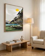 Shop Graze Countryside nature landscape mountains Art Print, Canvas Print, digital printable download - available at 83oranges.com by artist Uma Gokhale India