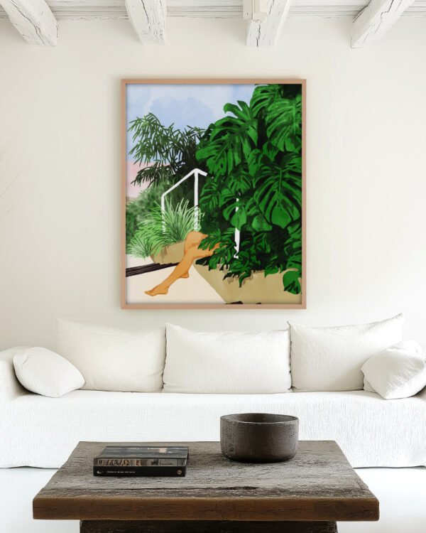 Figurative nature botanical Painterly fine art print titled “Hiding In Green” by Uma Gokhale for contemporary interiors