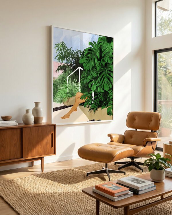 Figurative nature botanical Painterly fine art print titled “Hiding In Green” by Uma Gokhale for contemporary interiors