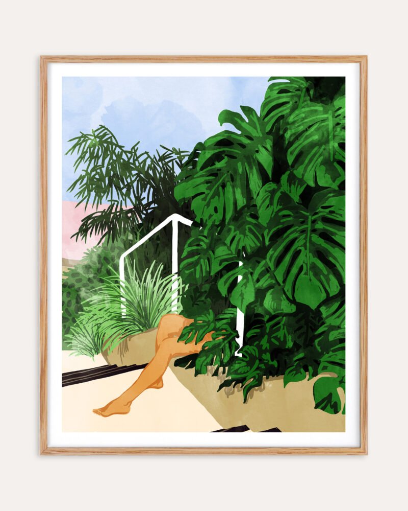 Figurative nature botanical Painterly fine art print titled “Hiding In Green” by Uma Gokhale for contemporary interiors