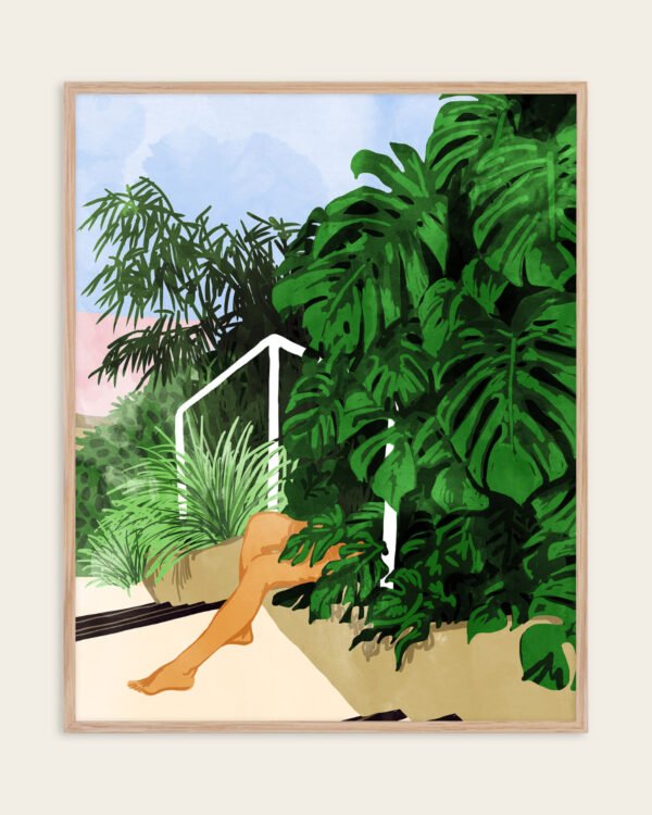 Figurative nature botanical Painterly fine art print titled “Hiding In Green” by Uma Gokhale for contemporary interiors
