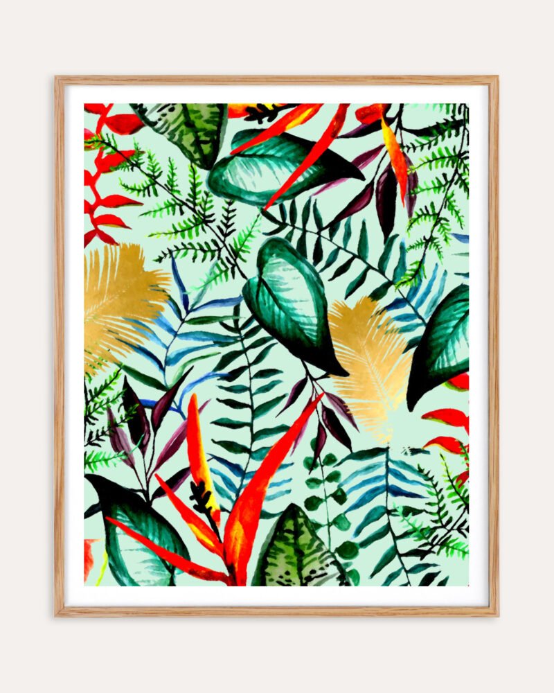Tropical nature botanical Painterly jungle fine art print titled “Hiding In Green” by Uma Gokhale for contemporary interiors Tropical nature botanical Painterly jungle fine art print titled “Hiding In Green” by Uma Gokhale for contemporary interiors