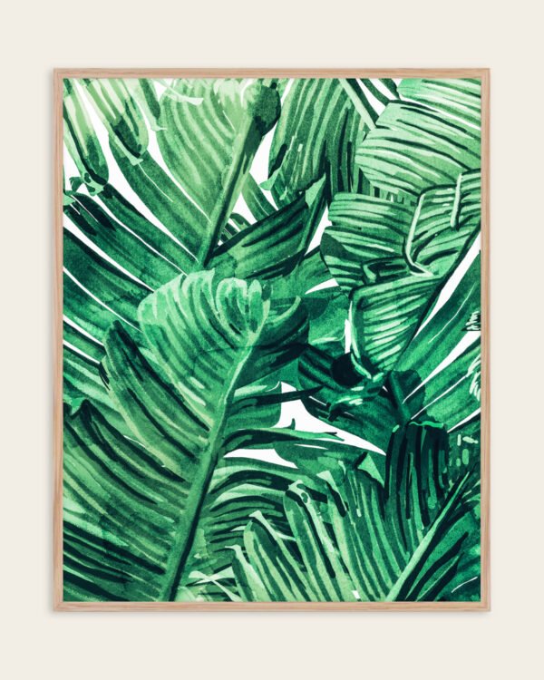 Abstract nature botanical painterly Jungle watercolor fine art print titled “Tropical state of mind” by Uma Gokhale for contemporary interiors