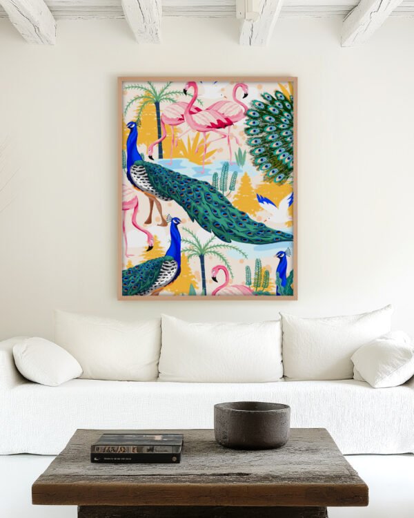 Figurative Peacock Forest fine art print titled “Utopia” by Uma Gokhale for contemporary interiors