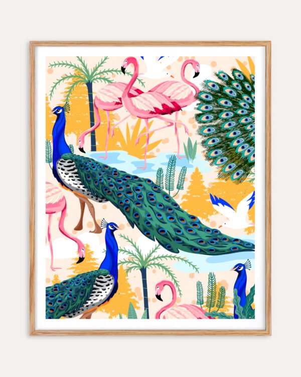 Figurative Peacock Forest fine art print titled “Utopia” by Uma Gokhale for contemporary interiors