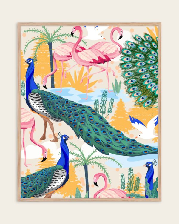 Figurative Peacock Forest fine art print titled “Utopia” by Uma Gokhale for contemporary interiors