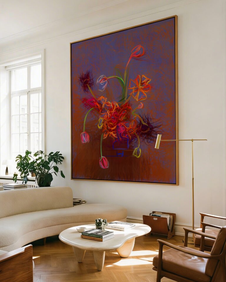 Abstract nature botanical painterly fine art print titled “Unruly Flowers” by Uma Gokhale for contemporary interiors [review]