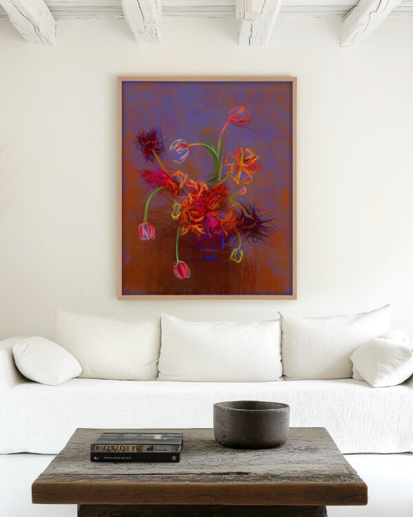 Abstract nature botanical painterly fine art print titled “Unruly Flowers” by Uma Gokhale for contemporary interiors