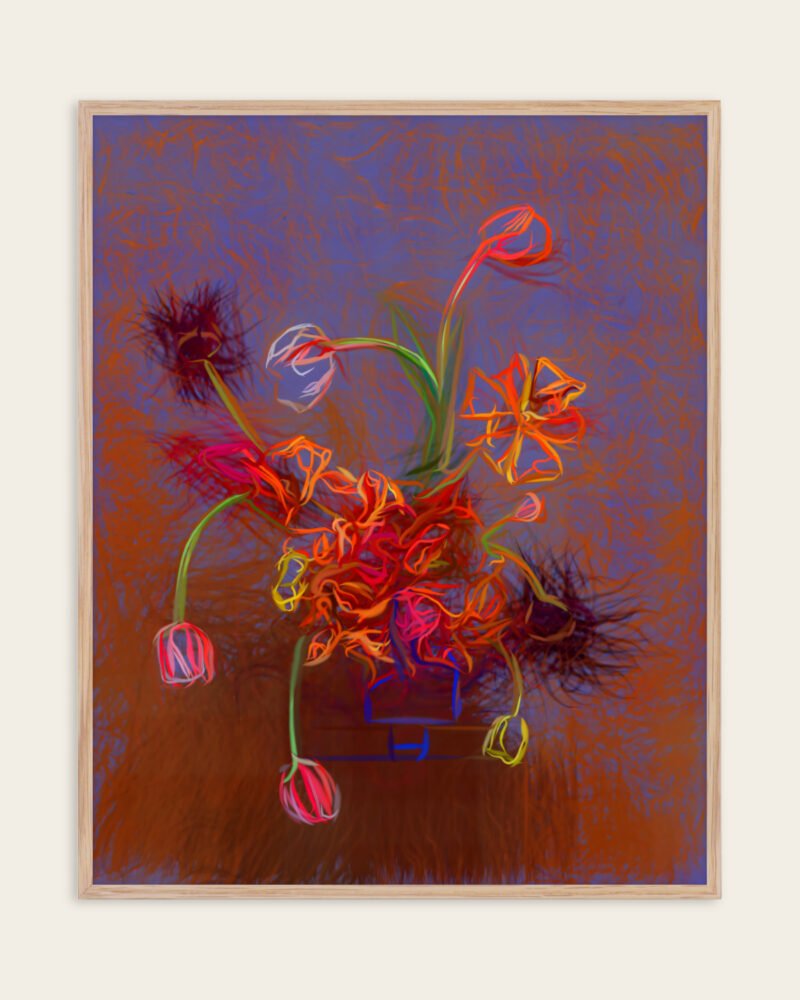 Abstract nature botanical painterly fine art print titled “Unruly Flowers” by Uma Gokhale for contemporary interiors