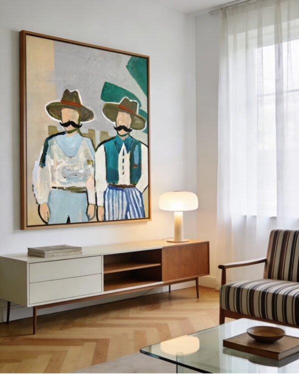 Shop Side By Side Cowboys Countryside Art Print, Canvas Print, digital printable download - available at 83oranges.com by artist Uma Gokhale India [home banner]