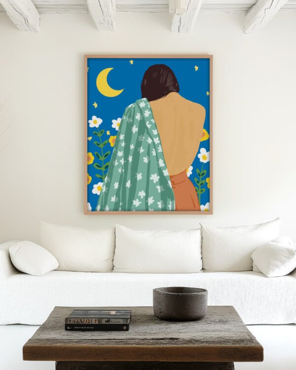 Figurative painterly fine art print titled “The Moon & Me” by Uma Gokhale for contemporary interiors