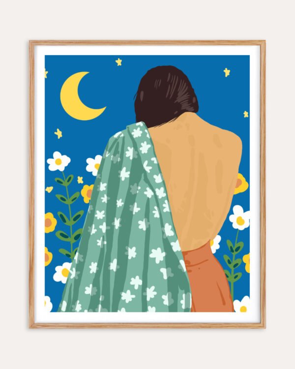 Figurative painterly fine art print titled “The Moon & Me” by Uma Gokhale for contemporary interiors