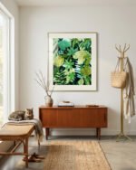 Abstract nature botanical painterly Jungle watercolor fine art print titled “Rainforest ||” by Uma Gokhale for contemporary interiors
