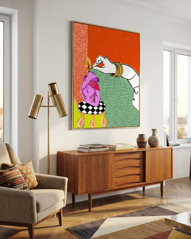 Shop Set my heart on fire bold love break ups relationships passion art print, canvas print, digital commercial license, instant digital download printable by Uma Gokhale 83 Oranges India [review]