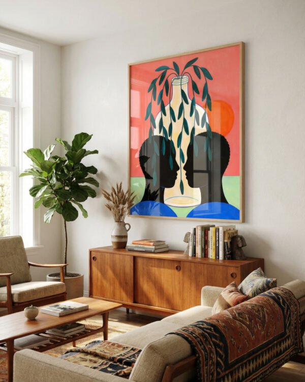 Abstract figurative concept human expression painterly fine art print titled “Unbottle” by Uma Gokhale for contemporary interiors