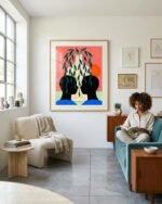 Abstract figurative concept human expression painterly fine art print titled “Unbottle” by Uma Gokhale for contemporary interiors