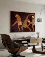Figurative painterly fine art print titled “Midnight Muse: The Dance of Sisterhood” by Uma Gokhale for contemporary interiors