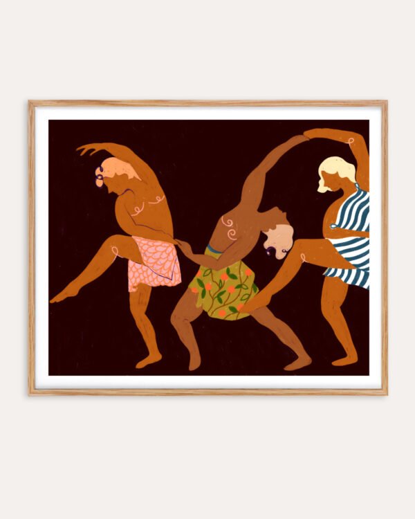 Figurative painterly fine art print titled “Midnight Muse: The Dance of Sisterhood” by Uma Gokhale for contemporary interiors