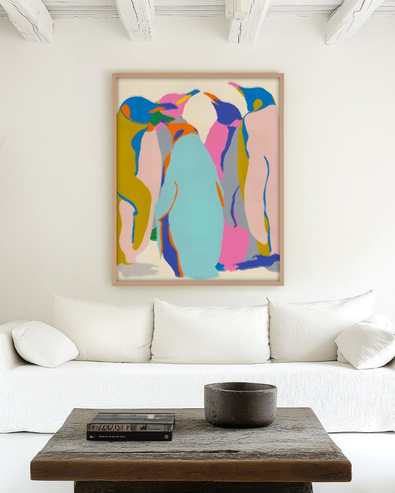 Abstract penguins wildlife eclectic painterly fine art print titled “In It Together” by Uma Gokhale for contemporary interiors Abstract penguins wildlife eclectic painterly fine art print titled “In It Together” by Uma Gokhale for contemporary interiors