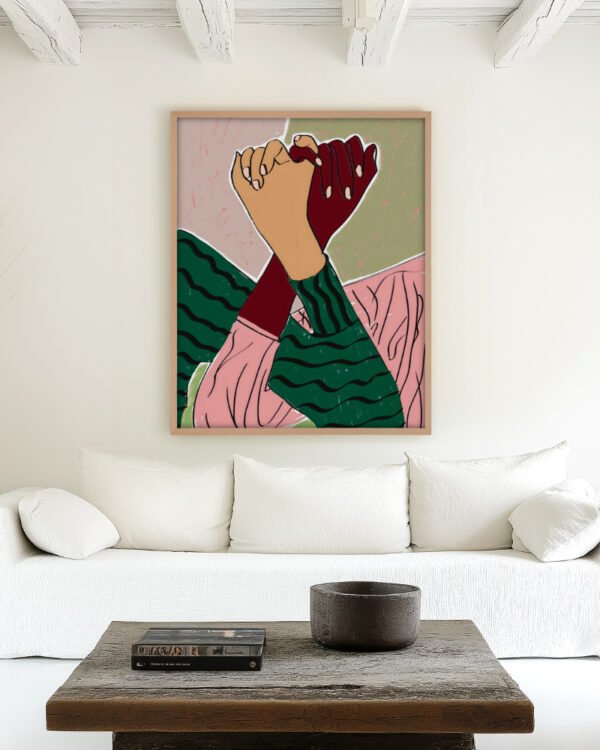 Figurative conceptual painterly fine art print titled “Pinky Promise” by Uma Gokhale for contemporary interiors
