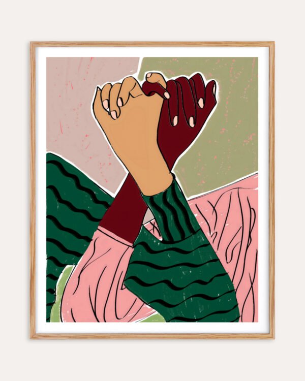 Figurative conceptual painterly fine art print titled “Pinky Promise” by Uma Gokhale for contemporary interiors