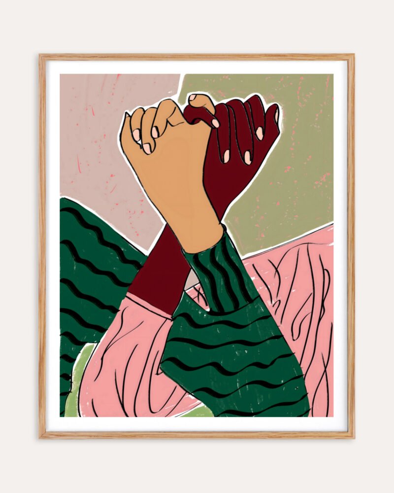 Figurative conceptual painterly fine art print titled “Pinky Promise” by Uma Gokhale for contemporary interiors