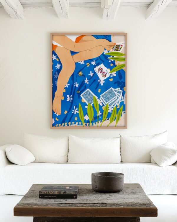 Conceptual painterly fine art print titled “Joker - The Hand You Are Dealt Is Determinism, The Way You Play It Is Free Will” by Uma Gokhale for contemporary interiors