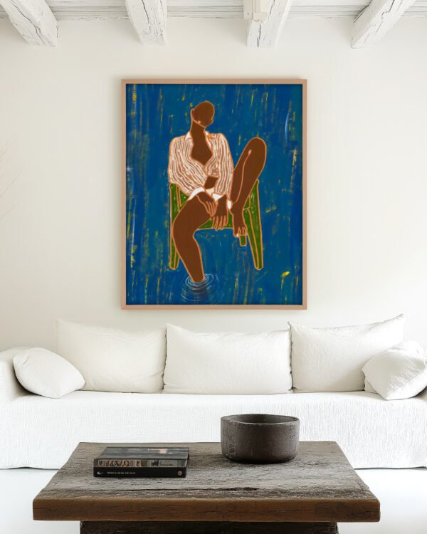 Figurative conceptual portrait painterly fine art print titled “The unsinkable spirit” by Uma Gokhale for contemporary interiors