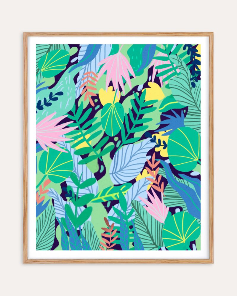 Abstract nature botanical painterly Jungle fine art print titled “Wild Jungle” by Uma Gokhale for contemporary interiors