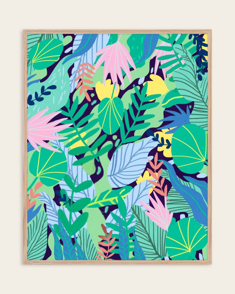 Abstract nature botanical painterly Jungle fine art print titled “Wild Jungle” by Uma Gokhale for contemporary interiors