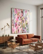 Floral Abstract Botanical nature pastel fine art print titled “Softly In bloom” by Uma Gokhale for contemporary interiors