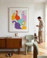 Figurative painterly animals birds eclectic fine art print titled “Duck around & find out” by Uma Gokhale for contemporary interiors