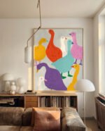 Figurative painterly animals birds eclectic fine art print titled “Duck around & find out” by Uma Gokhale for contemporary interiors