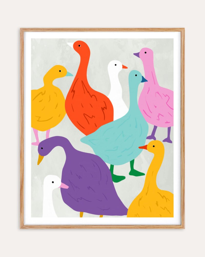Figurative painterly animals birds eclectic fine art print titled “Duck around & find out” by Uma Gokhale for contemporary interiors