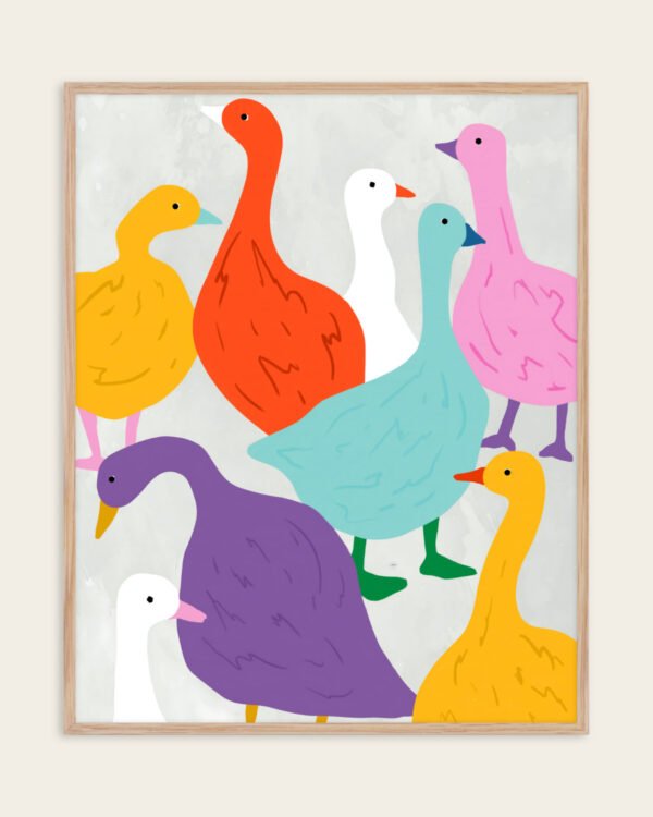 Figurative painterly animals birds eclectic fine art print titled “Duck around & find out” by Uma Gokhale for contemporary interiors
