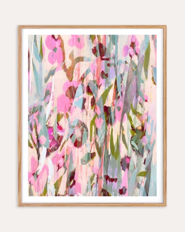 Floral Abstract Botanical nature pastel fine art print titled “Softly In bloom” by Uma Gokhale for contemporary interiors