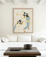 Figurative abstract line drawing minimal fine art print titled “Music is my partner” by Uma Gokhale for contemporary interiors