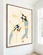 Figurative abstract line drawing minimal fine art print titled “Music is my partner” by Uma Gokhale for contemporary interiors