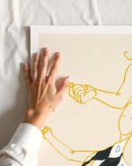 Figurative abstract line drawing minimal fine art print titled “Music is my partner” by Uma Gokhale for contemporary interiors