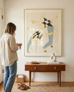 Figurative abstract line drawing minimal fine art print titled “Music is my partner” by Uma Gokhale for contemporary interiors [Review]