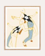 Figurative abstract line drawing minimal fine art print titled “Music is my partner” by Uma Gokhale for contemporary interiors