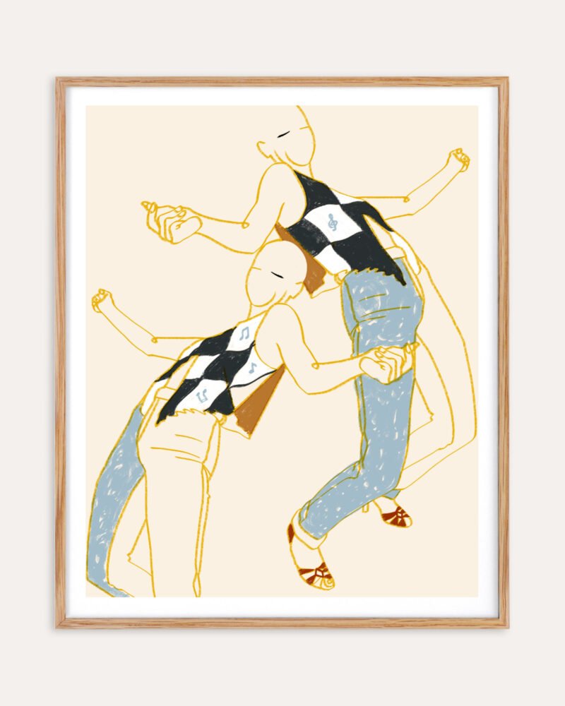 Figurative abstract line drawing minimal fine art print titled “Music is my partner” by Uma Gokhale for contemporary interiors