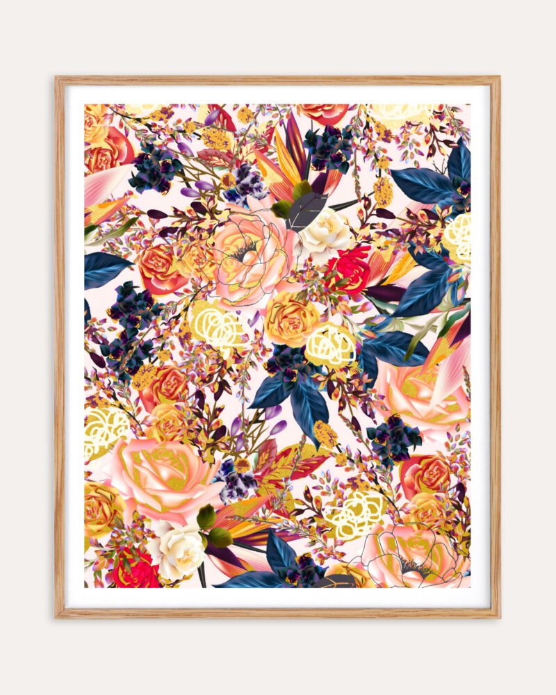 Floral Abstract Botanical nature graphic painterly fine art print titled “Rustic Floral” by Uma Gokhale for contemporary interiors